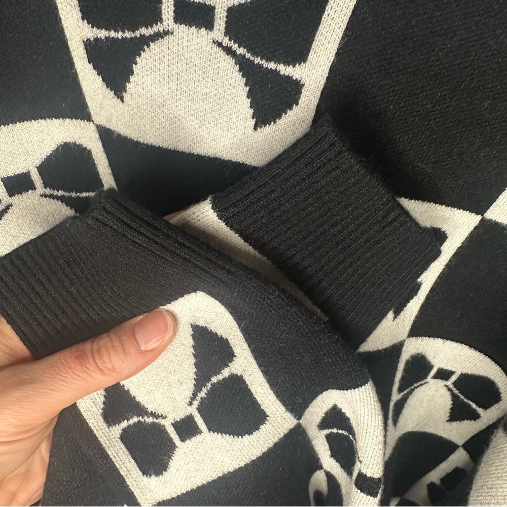 Luna Ivy Black & White Checkered Bow Knit Pullover Sweater Size Large T8722 - Picture 6 of 7